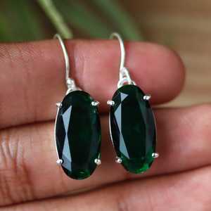 Pendientes de Esmeralda Verde al por Mayor, Plata de Ley 925, Hechos a Mano, con Gema Ovalada Facetada, para Mujer - Product Image 5