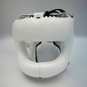 <b>Black</b> Boxing White PU Leather Boxing Head Guard 7 Air <b>Vents</b> Clear Visor Adjustable Buckle Closure Protective Sports Helmet - Product Image 1