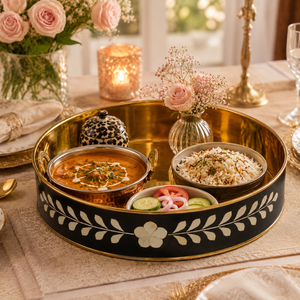 Bandeja Redonda de Lujo con Incrustaciones de Hueso |   Bandeja Decorativa Hecha a Mano para Servir Café y Té, Decoración Premium para el Hogar, Regalo para Bodas y el Hogar - Product Image 3