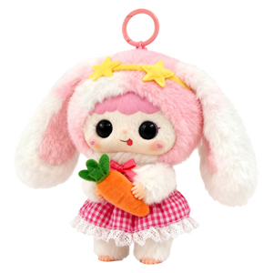 ตุ๊กตากระต่ายน้อยน่ารักอารมณ์โกรธ  จี้ห้อยกระเป๋าเด็ก  ตุ๊กตาขนนุ่มพร้อมหูแมว  ชุดเอี๊ยมสีแดง - Product Image 2