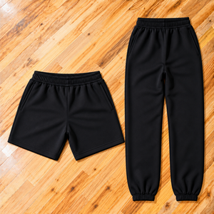 Solid Black Printed Zip-Up <b>Hoodie</b> Tracksuit <b>Set</b> with <b>Shorts</b> <b>and</b> Long Pants Anti-Pilling Polyester/Cotton Winter - Product Image 6