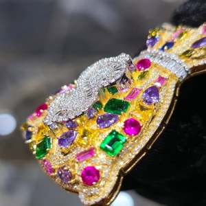 Luxury Gold Crown Pendant With Heart Cut Diamond And Colorful Gemstones Bezel Set Unisex Everyday Wear - Product Image 2
