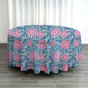 60 inch Chic Floral Cotton Hand Block Printed Round Tablecloth for Outdoor Home & Wedding for Dining <b>Party</b> & Banquet <b>Table</b> <b>Cover</b> - Product Image 5