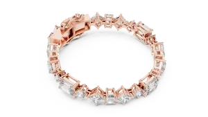 Bracelet tennis alterné en or massif 18 carats avec fermoir à maillons, diamant de laboratoire taille émeraude 20 carats, pour femme - Product Image 4