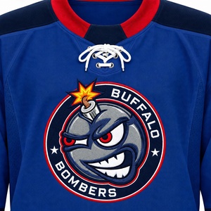 Maillot de hockey sur glace personnalisé sublimé pour homme, bleu royal, uniforme d'équipe Buffalo Bombers, col à lacets, numéro 25 cousu, manches longues - Product Image 4