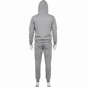 Mens Heather Gray <b>Paint</b> Splatter Heavyweight Pullover Tracksuit <b>Set</b> With Drawstring Hoodie And Cuffed Joggers Casual Streetwear - Product Image 5