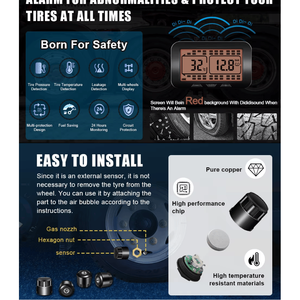 Display a 10 cifre a energia solare TPMS sensore pressione pneumatici ricarica USB 40 metri relè di trasmissione del segnale di monitoraggio 0-13 Bar - Product Image 6