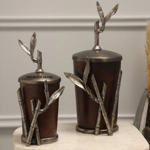 Recipiente Decorativo de Lujo de Metal y Vidrio Chapado en Oro con Tapa con Diseño de Flores de Mármol para Decoración de Cocina - Product Image 3