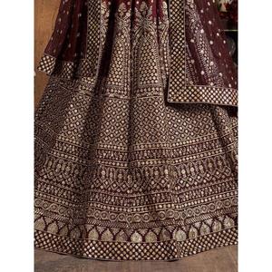 Charmant sequins marron en soie brute réception porter Lehenga Choli - Product Image 2