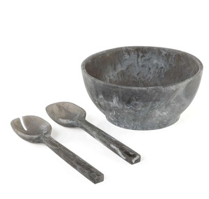 Ensemble de serveurs à salade avec poignées en résine, style marbre blanc, outils manuels pour servir des légumes frais - Product Image 6