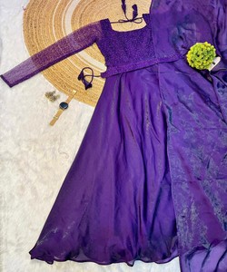 ชุดทำงานผ้าไหมมีสายรัดเอวและผ้าไหมสีม่วง - Product Image 4