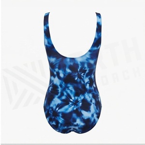 Women's Tie Dye One Piece Swimsuit Deep V Neck Ruched Drawstring Stretch Bodysuit <b>Blue</b> Pattern Knitted Spandex Polyester - Product Image 2