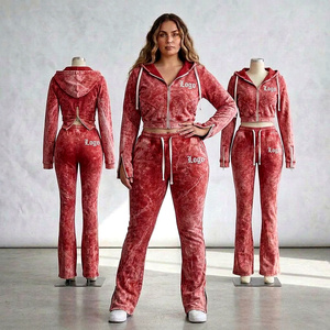 Conjunto de Sudadera con Capucha y Pantalones Deportivos con Logotipo Personalizado para Mujer, Chaqueta Corta con Cierre y Lavado Ácido, Ropa Urbana Moderna - Product Image 6