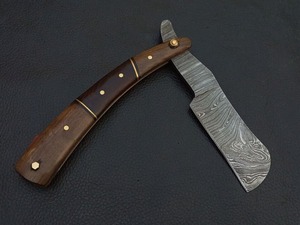 Cuchillo de Afeitar de Acero de Damasco con Mango de Madera, Hoja Recta de 8 Pulgadas, No Ajustable, Grado Industrial OEM, Personalizable - Product Image 2