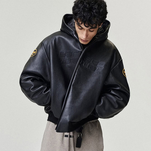 Blouson Bomber Homme Noir en Jean Respirant Coupe Ample Style Vintage avec Lettres Gaufrées Design Streetwear Fermeture Simple Boutonnage Hiver - Product Image 3