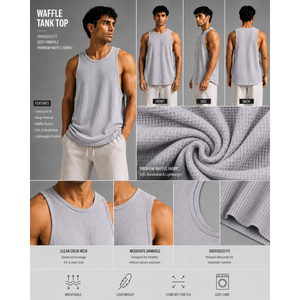 Waffle <b>Tank</b> <b>Top</b> <b>Men</b> Oversized Sleeveless Crew Neck Breathable Lightweight Knitted Vest Solid 160g 100% Cotton Casual - Product Image 3