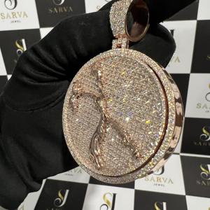 VVS Clarity <b>Rose</b> <b>Gold</b> Plated Baguette Spin Round <b>Pendant</b> 925 Sterling Silver Brilliant Cut VVS Moissanite IGI Certified <b>Pendant</b> - Product Image 1