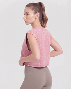 OEM Chaleco Corto de Gimnasio para Mujer, Estilo Urbano, con Efecto Lavado, Cuello Redondo, Hombros Cortados, Top Corto Vintage, Ajuste Holgado, Camiseta sin Mangas - Product Image 5