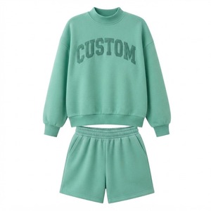Wholesale <b>Women's</b> Oversized Turtleneck Sweatshirt Matching Knee Shorts Set Custom Embroidered Anti-Wrinkle Two <b>Piece</b> <b>Outfit</b> - Product Image 4