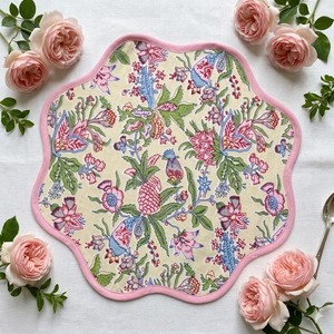 Baby pink Flower <b>Placemat</b>, 'Block Print' fabric table mat easy care, machine washable rustic kitchen decor dining mat - Product Image 2
