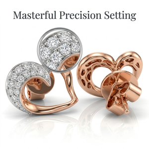 Boucles d'oreilles en diamant cœur ouvert incurvé, or rose massif 18 carats, sertissage pavé, bijoux de mariée fins personnalisés, vente en gros, MOQ 1 pièce - Product Image 2