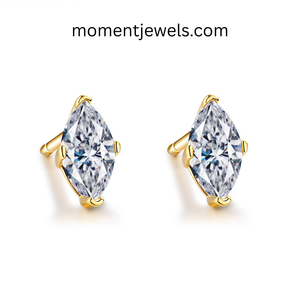 S925 Silver Flower Marquise Cut <b>Moissanite</b> Stud <b>Earrings</b> 18K Gold Plated Bezel Setting Elegant Women Jewelry Gift - Product Image 1