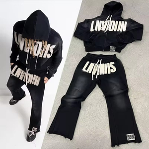 Custom Logo High Quality <b>Tracksuit</b> Manufacturer Unisex Vintage Cotton Sun Faded Distressed Acid Wash Zip up <b>Tracksuits</b> - Product Image 4