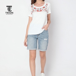 Pakistan Made Custom Size Breathable Eco-Friendly Anti-Wrinkle Quick Dry 100% Cotton Woven Fabric Women's Casual Short T-<b>Shirts</b> - Product Image 2
