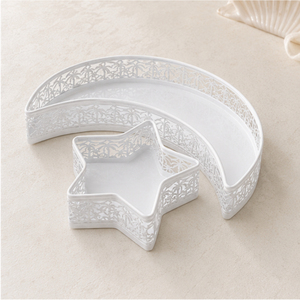 Elegante Juego de Bandejas de Servir de Metal con Diseño de Luna y Estrella para Ramadán, Bandeja Hueca de Hierro para Exhibir Pasteles y Postres, Decoración Festiva para Mesa, Eid Mubarak - Product Image 1