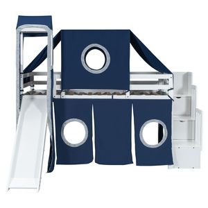 Lit mezzanine bleu taille double avec tente et tour pour enfants - Product Image 6
