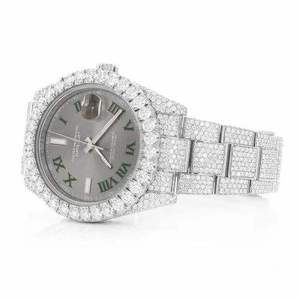 Luxury Fully Iced Out Moissanite <b>Watch</b> Gray Dial Green Roman Numeral Automatic Mechanical <b>Diamond</b> - Product Image 3