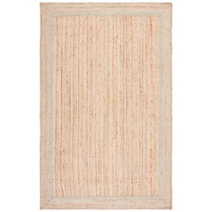 Tapis moderne en jute rayé, tissage plat, pour salon, tons beiges, à poils ras, usage domestique - Product Image 1