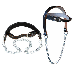 High Quality Strong Heavy Duty Anti-Slip Breathable Unisex Cowhide <b>Leather</b> Head <b>Harness</b> with Genuine Steel for Gym Training - Product Image 4