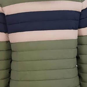 Men's Hooded Striped Puffer <b>Jacket</b> Polyester Wadding Windproof Casual Winter Wear Faux Fur Lining Zipper Closure Regular Fit - Product Image 6