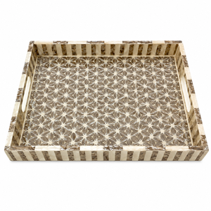 Luxury Mother of Pearl Inlay Tray Rectangle Green Botanical Leaf <b>Mosaic</b> Serving Tray with Cutout Handles for Hotel Restaurant - Product Image 5