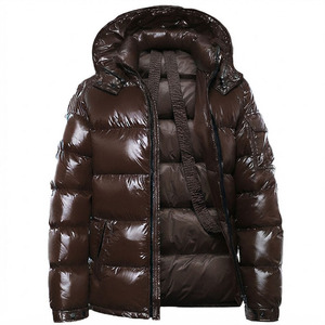 Wholesale Custom Logo Men's Glossy Shiny Puffer <b>Jacket</b> Winter <b>Warm</b> Hooded Down Coat <b>Waterproof</b> Windproof Quilted Bubble <b>Jacket</b> - Product Image 1