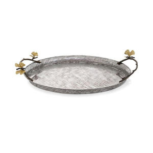 Bandeja de Servir Rectangular de Metal Art Deco Hecha a Mano de Lujo con Asas de Hoja Dorada, Decorativa Premium para Frutas, Ramadán, Diwali, para la Cena - Product Image 5