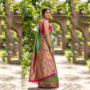 Green <b>Tissue</b> Silk Saree with Rich Zari Woven Pallu | Traditional Indian Ethnic <b>Wedding</b> Prom Party Wear Designer Saree for Women - Product Image 3