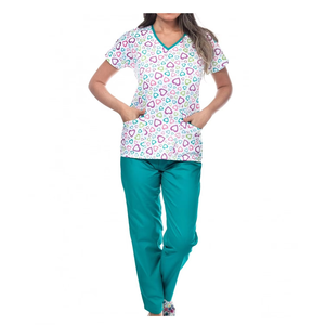 Premium Turquoise V-Neck <b>Scrub</b> <b>Top</b> Featuring a Cartoon Puppy Print Customize Hospital Nurse Medical Doctor Nursing Workwear - Product Image 4