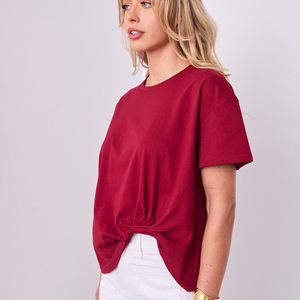T-shirts décontractés en jersey de coton pour femmes, couleur unie, col rond, manches classiques, taille ajustée, style tricot irrégulier, pour l'été - Product Image 5