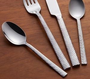 Modern Stainless Steel Flatware Set With Herringbone Handle Design High <b>Mirror</b> Polish Dishwasher Safe For Wedding Table Settings - Product Image 1