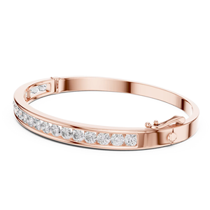 LUXURY LAB GROWN DIAMOND STIFF UNISEX BRACELET RHODIUM PLATED SAFETY LOCK SET 18KT <b>SOLID</b> ROSE <b>GOLD</b> GIFTING PARTY WEAR EVERYDAY - Product Image 1