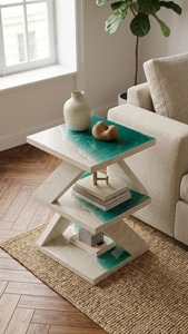 Mesa de Centro Moderna de Concreto con Diseño de Resina Oceánica, Muebles de Sala de Estar Estilo Costero, Mesa Auxiliar Hecha a Mano - Product Image 5
