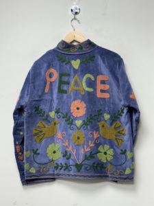 Velvet Hand Embroidered Floral <b>Vintage</b> <b>Bomber</b> <b>Jacket</b> O-Neck Collar Full Sleeve Winter Women's Quick Dry Thick Cotton Indian 500g - Product Image 6