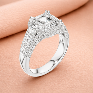 Elegante Anillo de Compromiso con Moissanita Corte Asscher, Oro Blanco, Halo de Diamantes, Anillo de Boda, Certificado IGI, Joyería Nupcial - Product Image 2