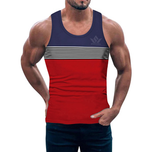 Débardeur sans manches en tricot à col rond pour homme, couleur noire, respirant, séchage rapide, rayé, pour le sport et la remise en forme - Product Image 1