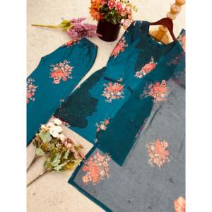 Exquisito Conjunto de Traje de Satén con Bordado e Impresión Digital, Bellamente Elaborado - Product Image 3
