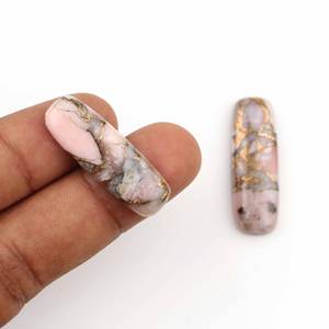 เครื่องประดับทำจากทองแดงโอปอลสีชมพูธรรมชาติที่ยอดเยี่ยม10X30มม. เบาะแบนราบปรับเทียบอัญมณีหลวม - Product Image 6