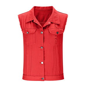 Chaleco Vaquero Rojo Vintage para Mujer, Tallas Grandes, Ecológico, Cortavientos, Sin Mangas, Estilo Crop, con Botones y Bolsillos - Product Image 3