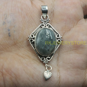 Natural Aquamarine Gemstone Pendant 925 Sterling Silver Handmade Vintage Boho <b>Leaf</b> Dangle Designer Jewelry Gift for Women Unisex - Product Image 3